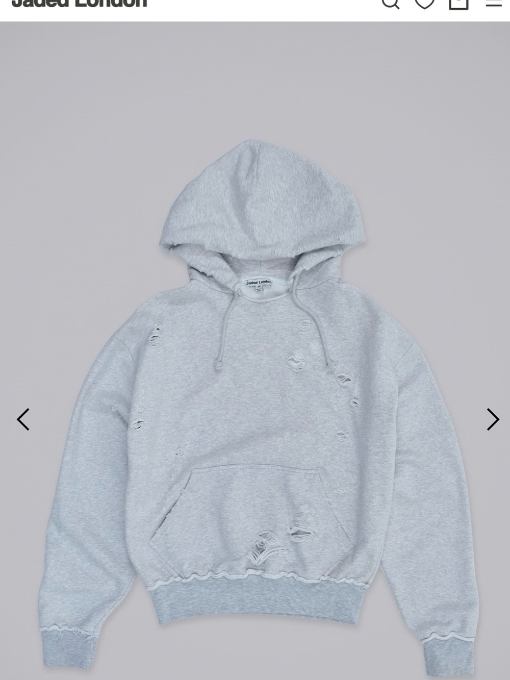 Jaded London Distressed Light Gray Bitten Pullover Hoodie Sweatshirt - Picture 3 of 5